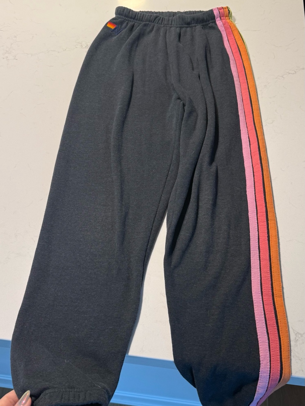Aviator Nation Sweatpants with Pink, Orange, Yellow & Green Side Stripes